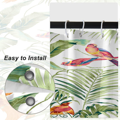 Bovlleetd Botanical Shower Curtain - Small Bathroom Stall, Tropical Plant, Banana Leaves, Spring Hummingbird - Polyester Fabric 92x183cm