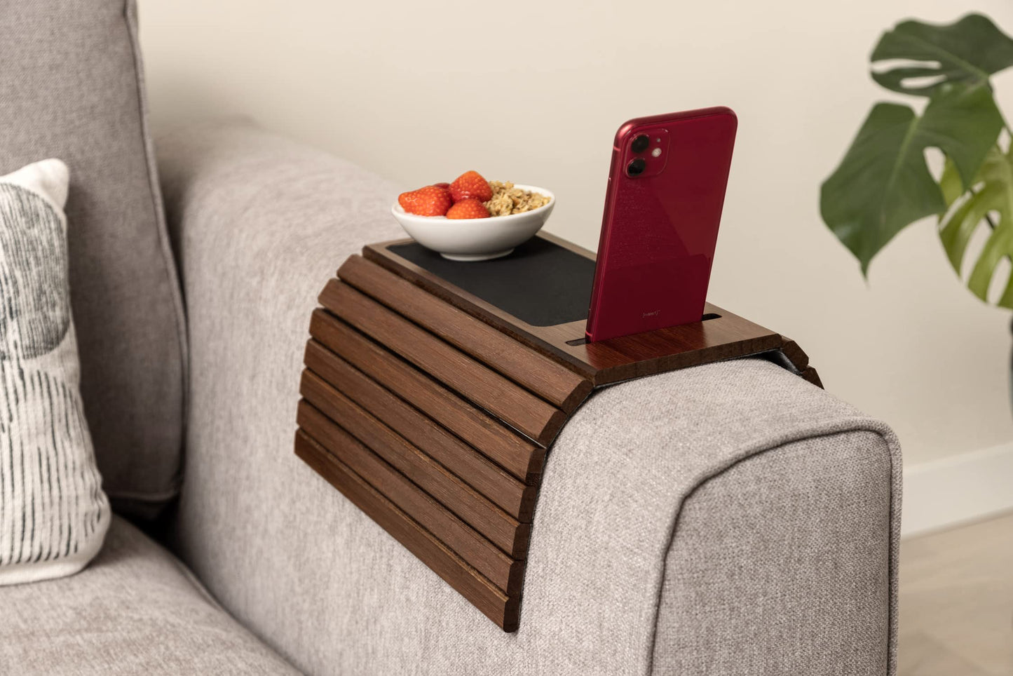 Bamboo Sofa Arm Tray – Anti-Slip, Flexible Sofa Arm Table for All Armrests – Durable Couch Tray with Elegant Design, Natural Color