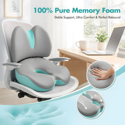 Memory Foam Seat Cushion & Lumbar Support Pillow Set, 2-in-1 Ergonomic Orthopaedic Office Chair Cushion with Non-Slip Base – Coccyx