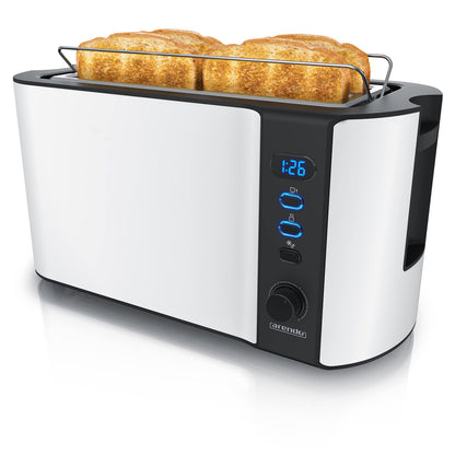arendo - Frukost 4 slice long slot toaster - double wall housing  with warming rack  6 browning settings  auto bread centring  reheat defrost