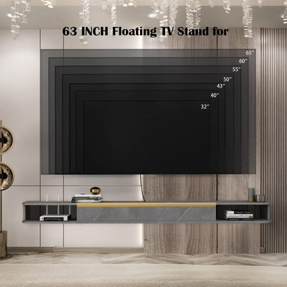 Pmnianhua Floating TV Stand, Wall Mounted Entertainment Center TV Media Console, Floating Shelves with Door