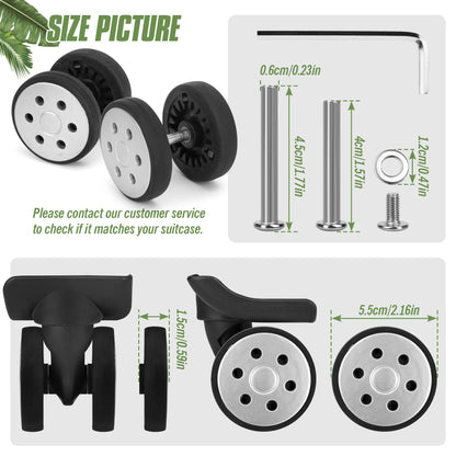 Vivikivi 8 PCS Suitcase Wheels Replacement Kit, Wear-Resistant Replacement Luggage Suitcase Wheels, Luggage Repair Wheel Mute Durable, VK-A15 55mm