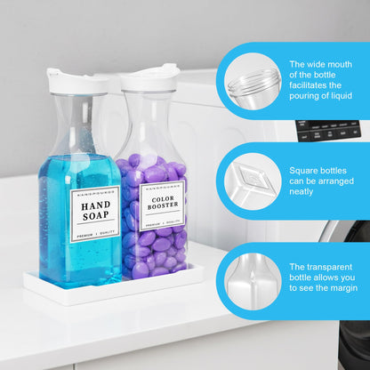 Yocdunm Laundry Detergent Dispenser,2 Pack 35OZ Dispenser with Tray,Liquid Laundry Detergent Dispensers with 18 Waterproof Label for Bathroom Decor