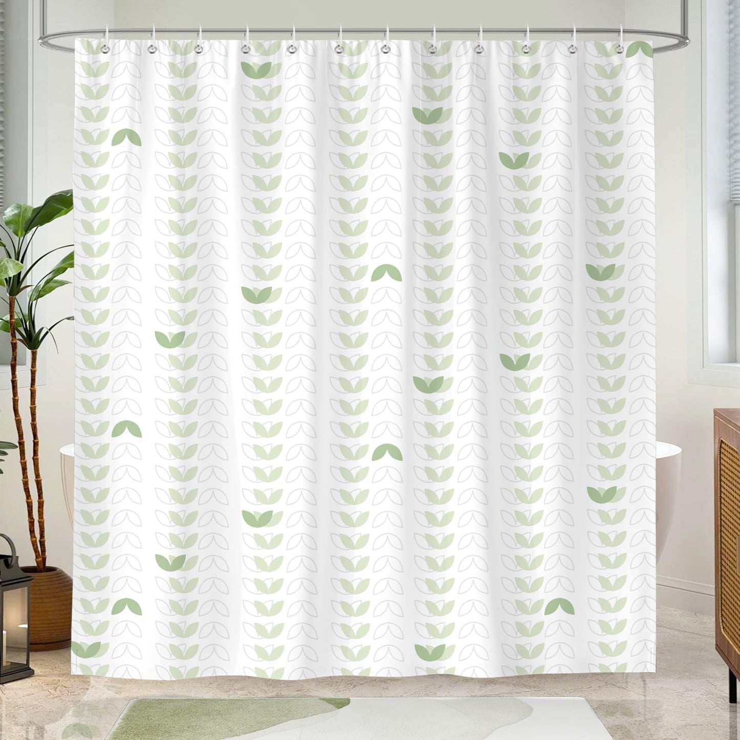 Dazzlewall Mint Green Geometric Shower Curtain, Abstract Pattern Modern Waterproof Bathroom Curtain 180x180cm, Mould Resistant Fabric Bath Decor with