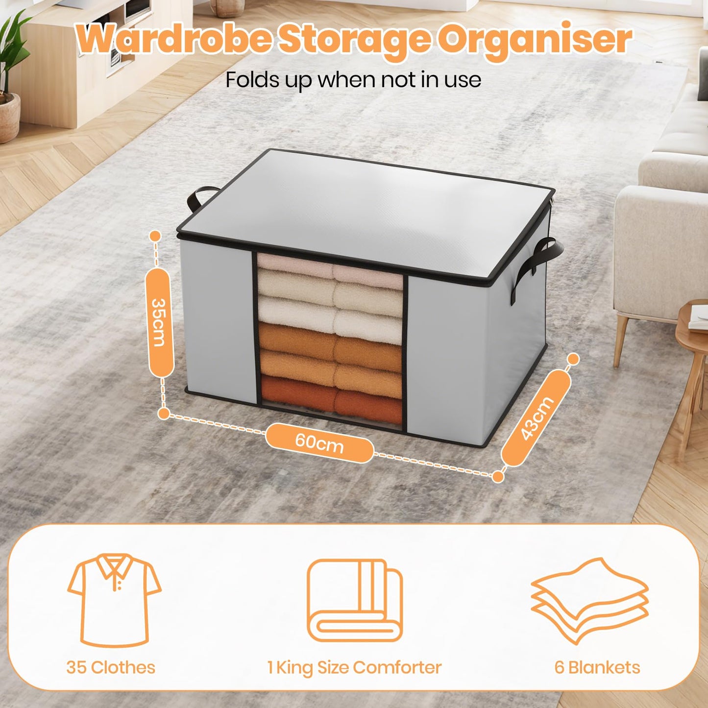 Oak & Tea Storage Bags 90L 4-Pack, Moving Bags & Wardrobe Organiser with Lid & Zips, PE Coated Woven Fabric