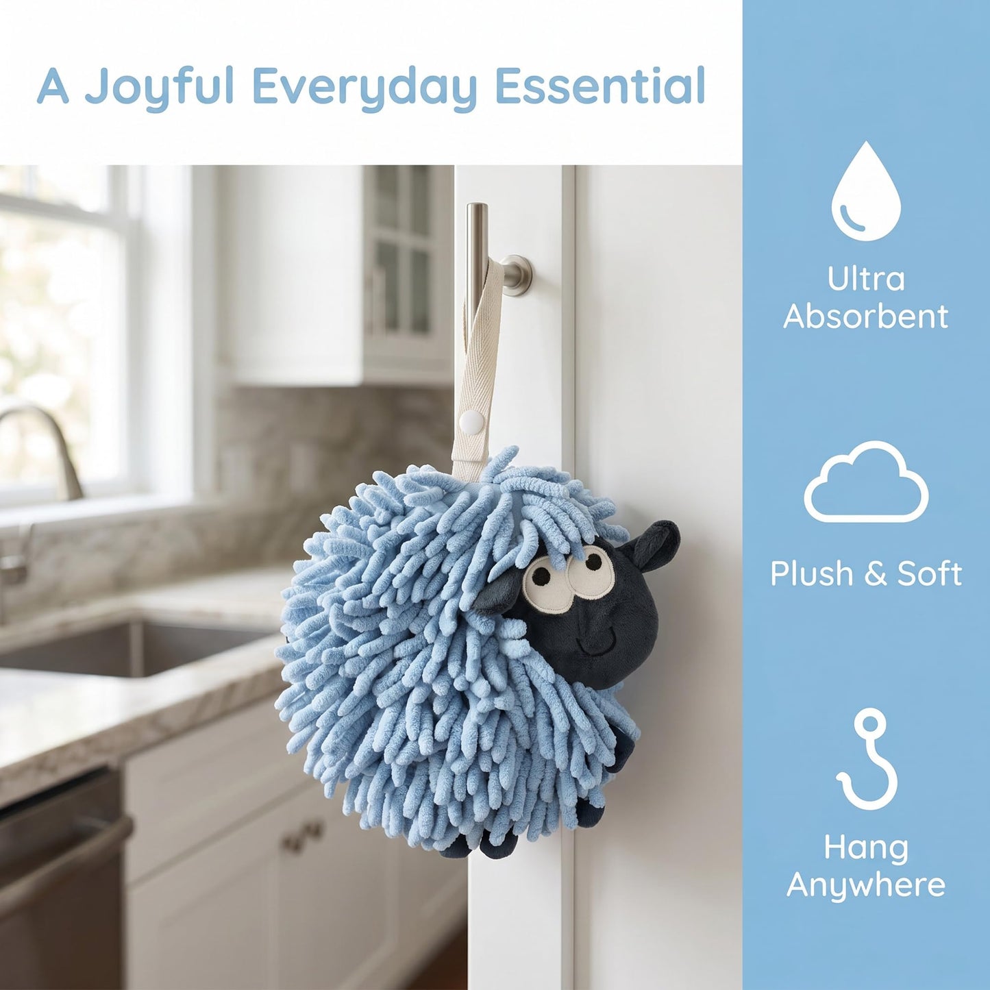 HMETOL Chenille Hand Towels with Hanging Loop, 1 Pack Funny Bathroom Hand