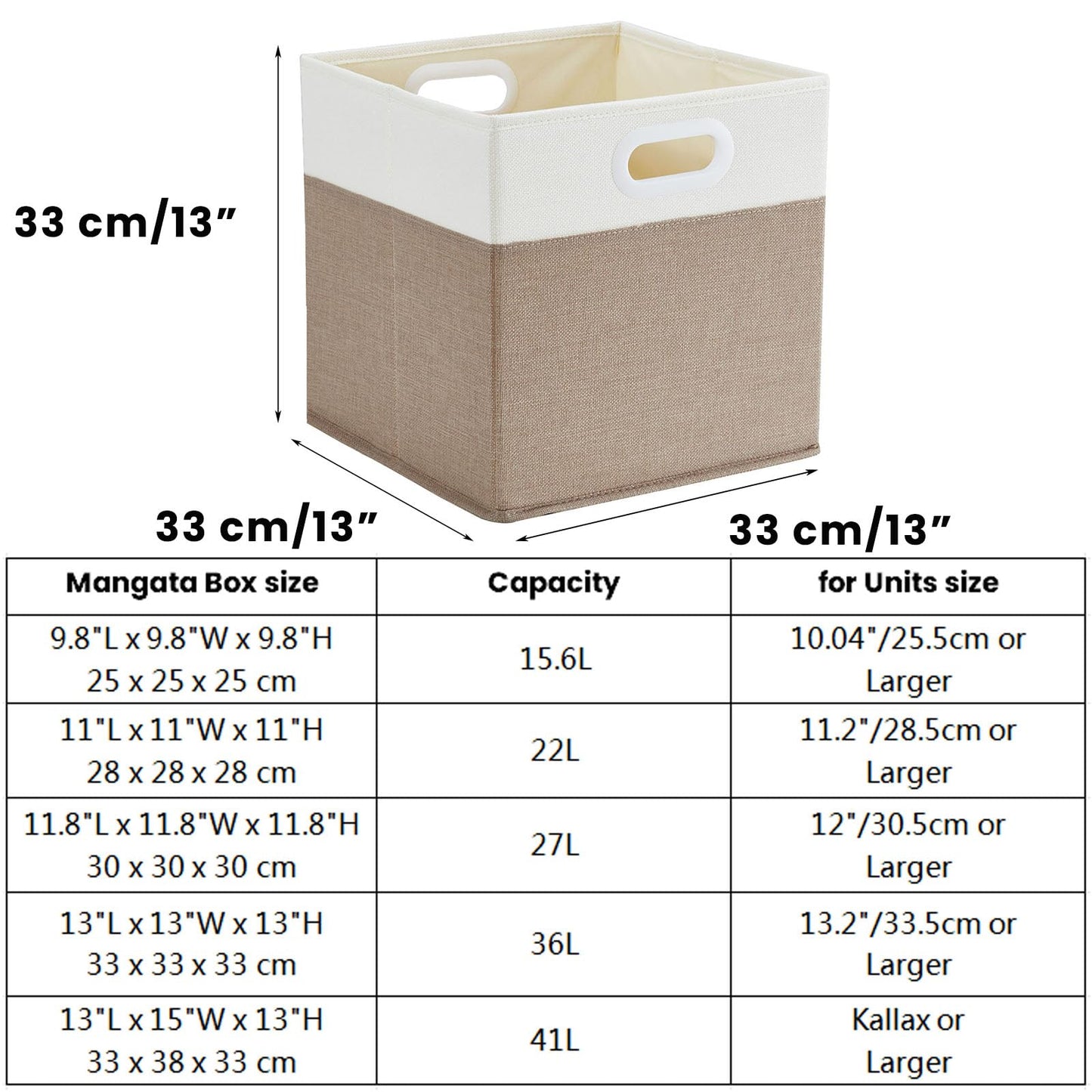 Mangata Cube Storage Boxes 33x33x33cm, Light Khaki Cream White, 4Pcs
