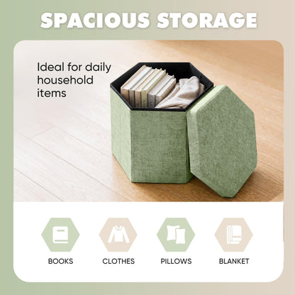 Bonlife Folding Storage Ottoman Hexagonal, Footrest with Toy Ches Box, 43cm