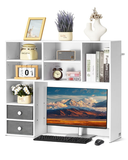VEVOR Desktop Bookshelf, 3-Tier Desktop Storage Organizer, 37" x 10" x 31.1" Office Storage Rack Wood Display Shelf