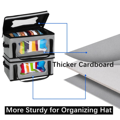 Yopay 2 Pack Stackable Hat Organzier for Baseball Caps, Thicker Hat Storage Boxes for Closetwith Cardboard, Up to 30 Hats, Grey