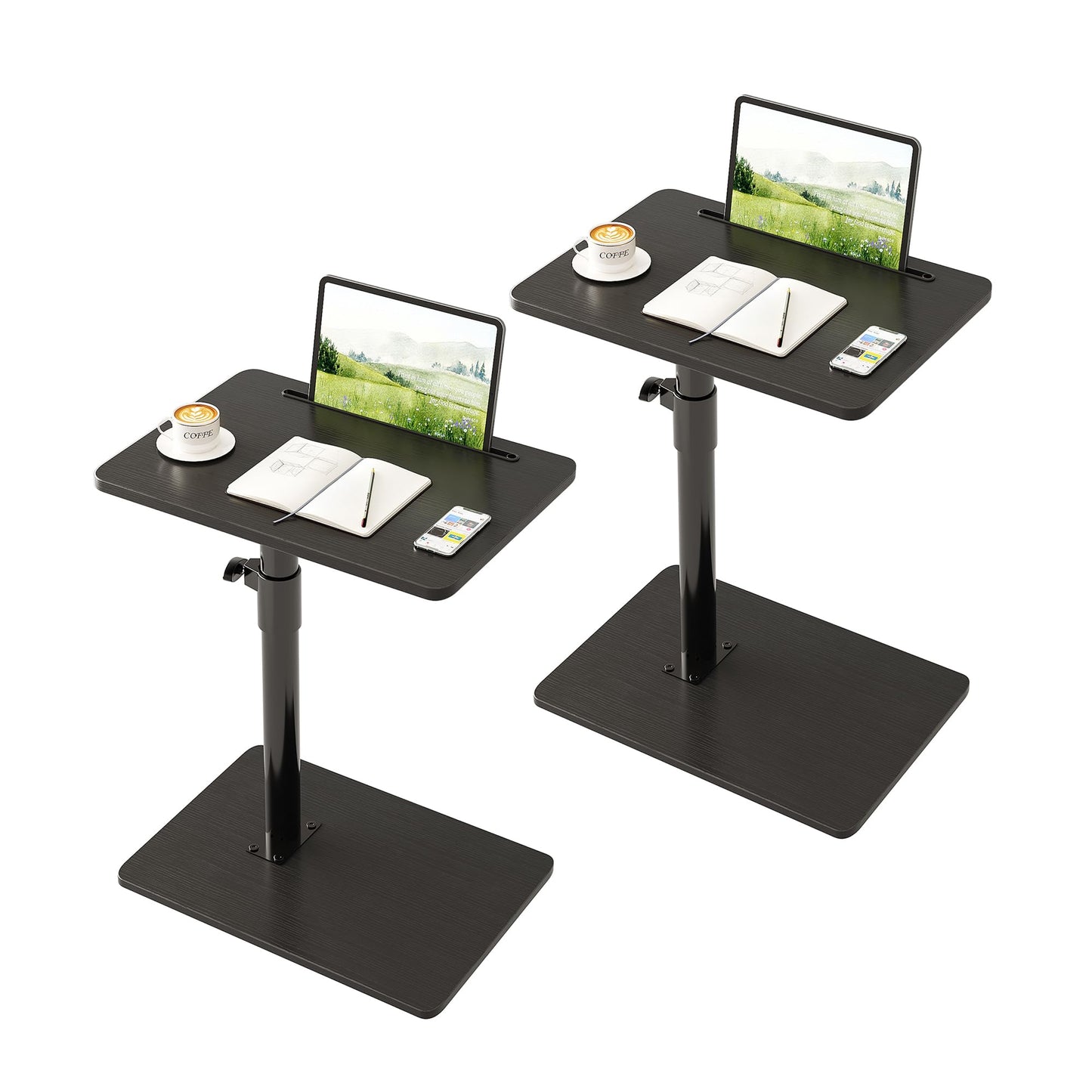CAIYUN C Shaped Side Table, Height Adjustable Swivel 360° Rotating, Black End Table Set of 2 for Small Spaces