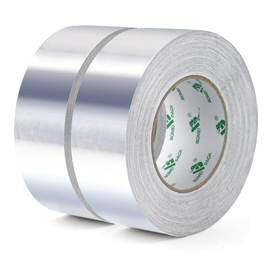 BOMEI PACK 2 rolls Aluminum foil tape Heat Resistant High Temperature Foil tape 50 mm x 50 m Waterproofs for Pipes Repairing Insulating heating