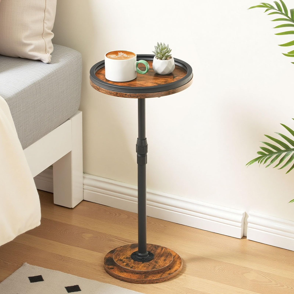 HOOBRO Round Side Table, Height Adjustable Bedside Table, Small Drink Table Sofa Table with Pedestal