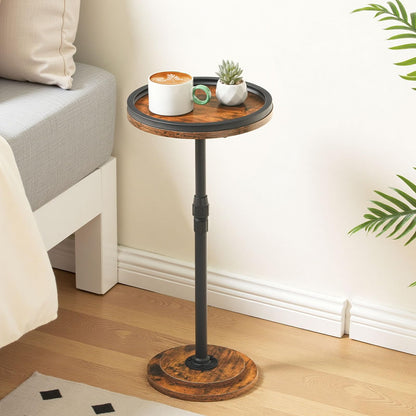 HOOBRO Round Side Table, Height Adjustable Bedside Table, Small Drink Table Sofa Table with Pedestal