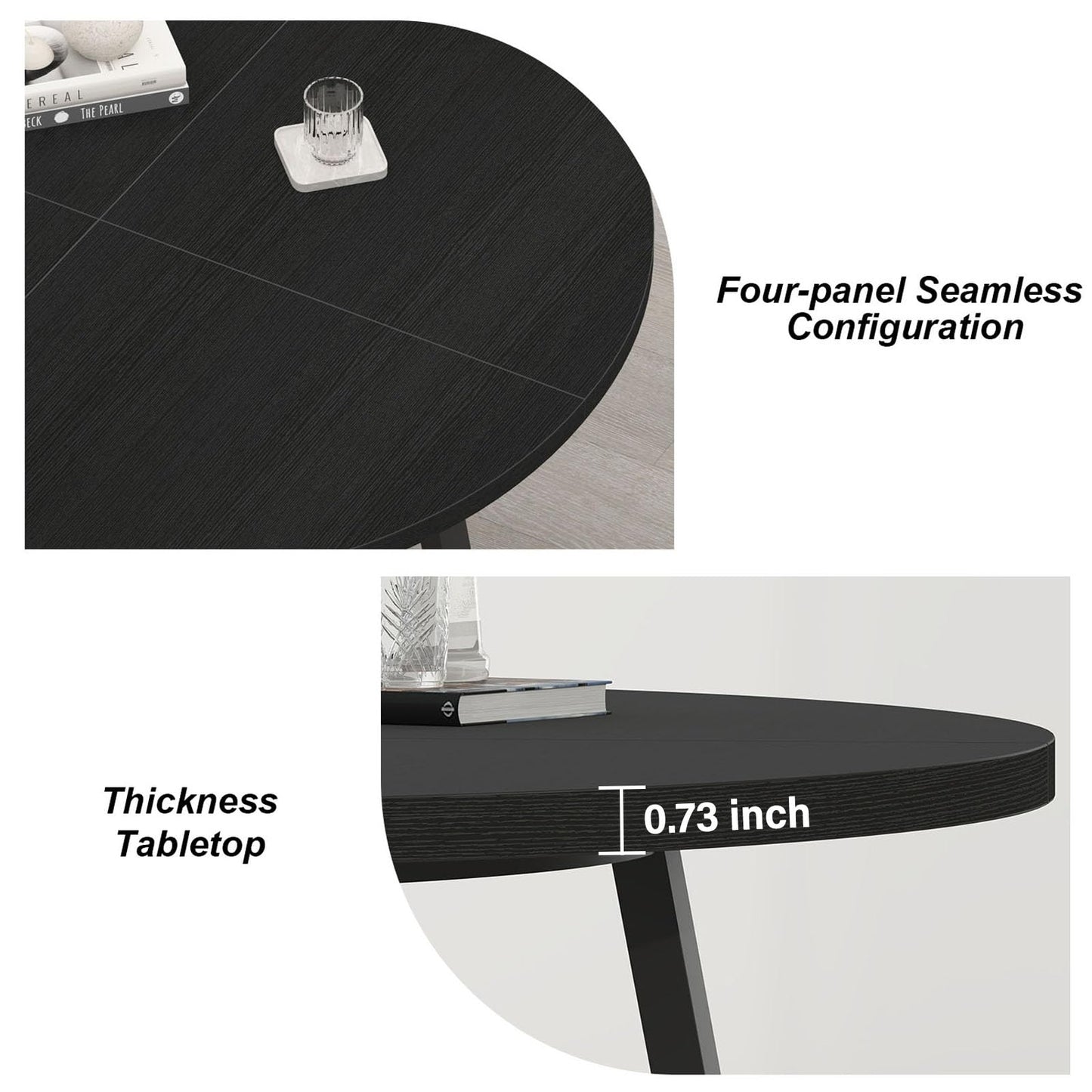 LVB Dining Room Table Modern Round Kitchen Dinner Table 130cm Black Oak