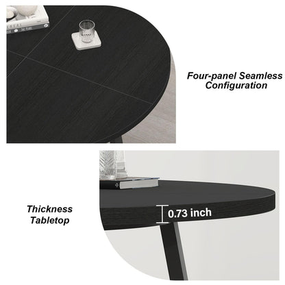 LVB Dining Room Table Modern Round Kitchen Dinner Table 130cm Black Oak