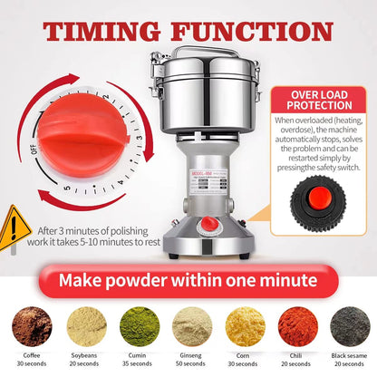LEJIEYIN Grain Mill Grinder 550g High Speed 25000R/Min Speedy Grinding Overload Protection Mill for Herb/Spice/Nut/Cereal