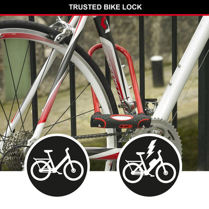 Master Lock Heavy Duty Bike D Lock, Key, Universal Mounting Bracket, Certified Bike Lock, Long Shackle, Red 8195EURDPROLWR - Use with Electric,
