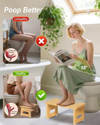 YOSE Wood Toilet Stool Squat Adult, Foldable Squatting Potty for Bathroom, Dual Anti-Slip Potty Step Stool for Pooping