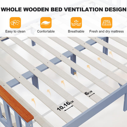 ELEGANT Double Solid Wood Bed Frame with Slatted Headboard 4ft6, 137x190cm