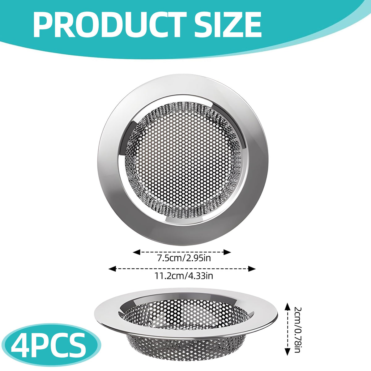 4PCS Stainless Steel Kitchen Sink Strainer Plug, Sink Strainer for Shower