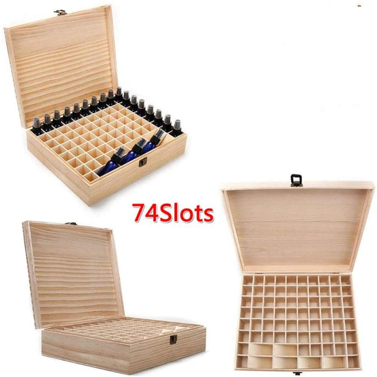 RoseFlower Wooden Essential Oil Storage Box Home Fragrance Carrier Case, Holds 74 Bottle (Fits 5-20ml)