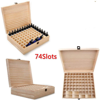 RoseFlower Wooden Essential Oil Storage Box Home Fragrance Carrier Case, Holds 74 Bottle (Fits 5-20ml)