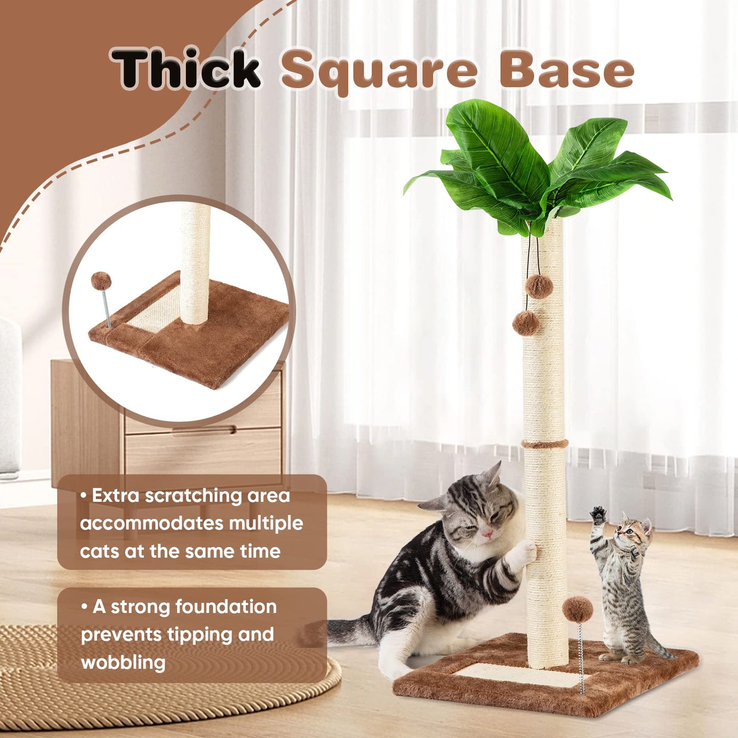 Cat Scratching Post for Indoor Cats 80cm Tall Scratch Tree Toys for Kitten & Adult Cats, Brown Cat Tree Post