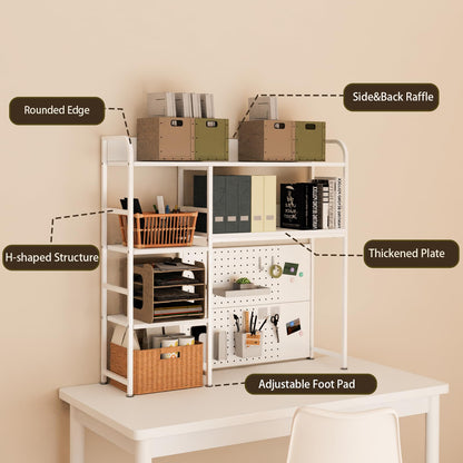 Boltmol 2-Tier Desk Shelf with storage rack,Off-White 95CM, Desktop Organizer With Pegboard, Countertop Storage Bookcase For Home, Office Or Dorm