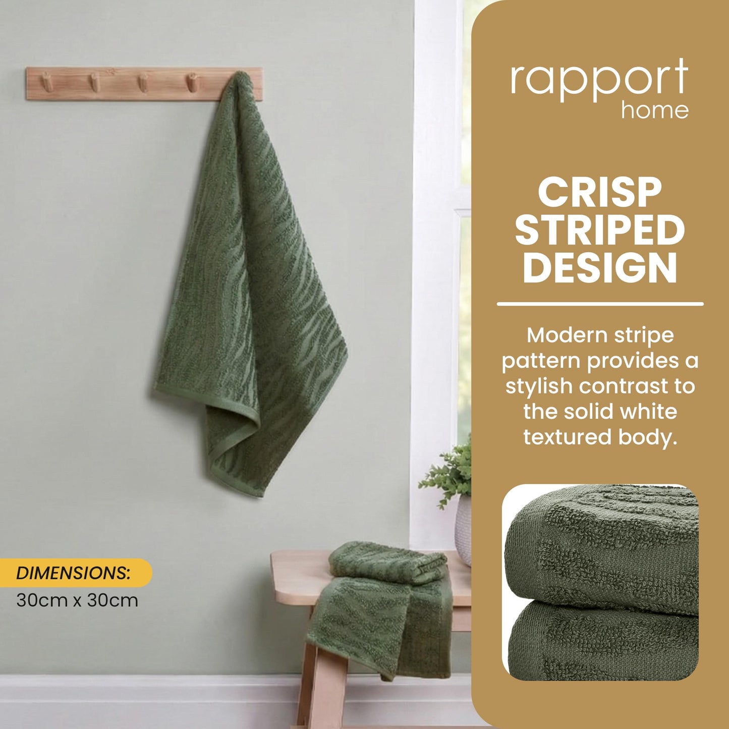 Rapport Home Safari Face Towels 2-Pack | Luxurious 100% Cotton 500gsm Soft Absorbent Face Cloths | Oeko-Tex Certified Bathroom Hand Towels