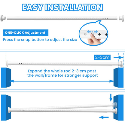 Extendable Φ32mm Curtain Poles 98-330cm Tension Rods with 2 Wall Base