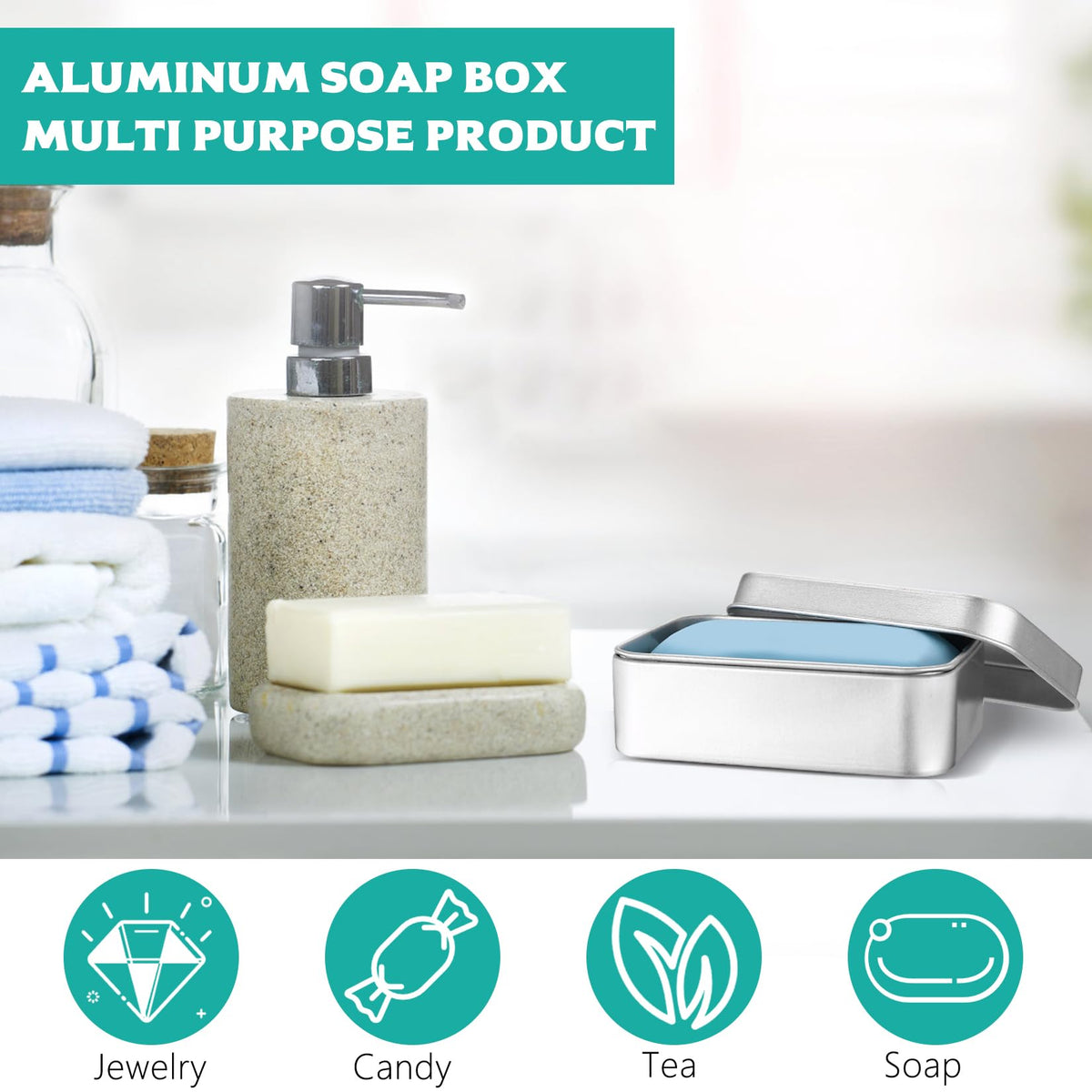 Tenbrachian 2 Pcs Travel Soap Cases, 150 ML Aluminum Soap Box, Soap Travel Case, Metal Soap Box, Soap Container, Leakproof Soap Dish Holder