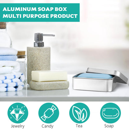 Tenbrachian 2 Pcs Travel Soap Cases, 150 ML Aluminum Soap Box, Soap Travel Case, Metal Soap Box, Soap Container, Leakproof Soap Dish Holder