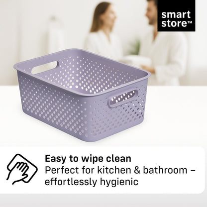 SmartStore Storage Basket with Handles in Lavender 11.4L (36.5x27x15cm) | Plastic Storage Bin from Recycled Plastic