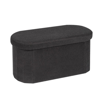 Bonlife Folding Ottoman Storage Bench,Boucle Footstool Oval, End of Bed Stool, Ideal for Living Room, Bedroom,76x38x38cm,Dark Grey