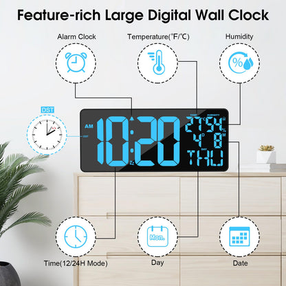 XREXS 18 Inch Digital Wall Clock Large Display, 10 RGB Color Changing Extra Large Digital Wall Clock with Remote Control, Date, Temp/Humidity, Auto