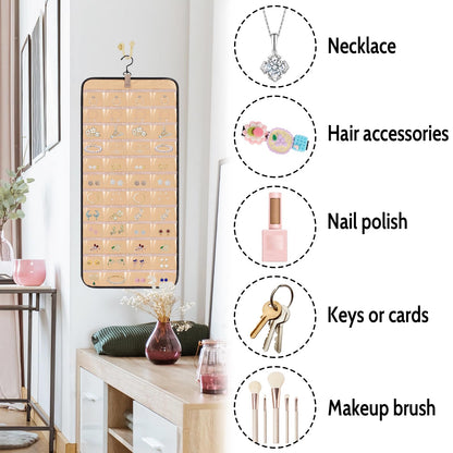 Minicoco 1Pcs Dual-sided Jewelry Organizer Hanging with Metal Hooks,Hanging Jewelry Organizer 48 Pockets and 3 Wave-Shaped Hooks,Jewelry Roll for