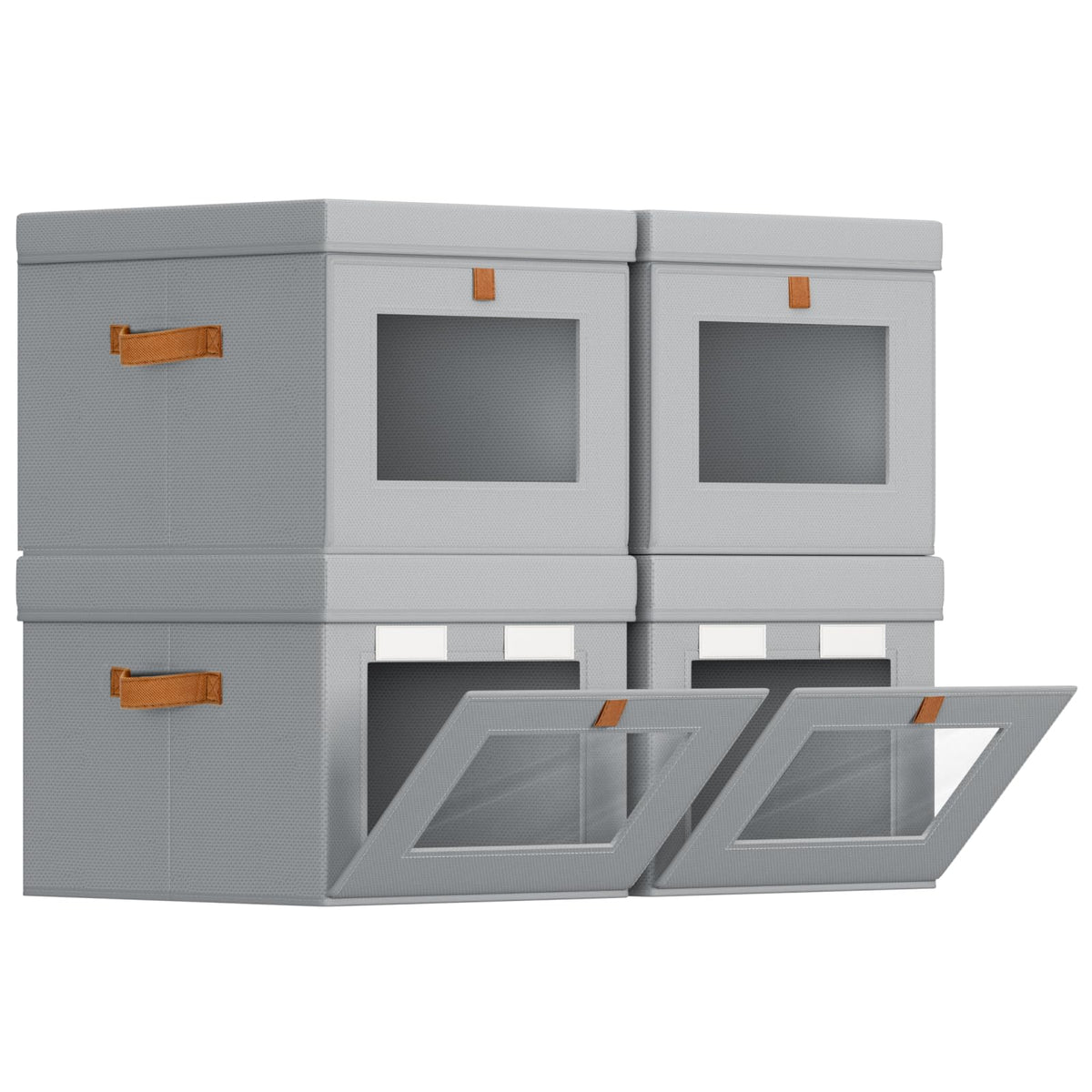 Stackable Storage Boxes with Lids & Dual-access Design for Wardrobe Grey