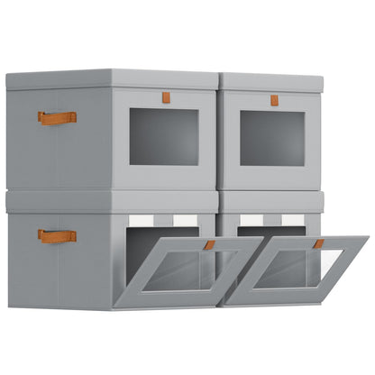 Stackable Storage Boxes with Lids & Dual-access Design for Wardrobe Grey