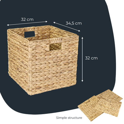 HMF Storage Basket Suitable for KALLAX Shelving Unit, Woven Water Hyacinth Basket with Handles | 32 x 34,5 x 32 cm | Nature