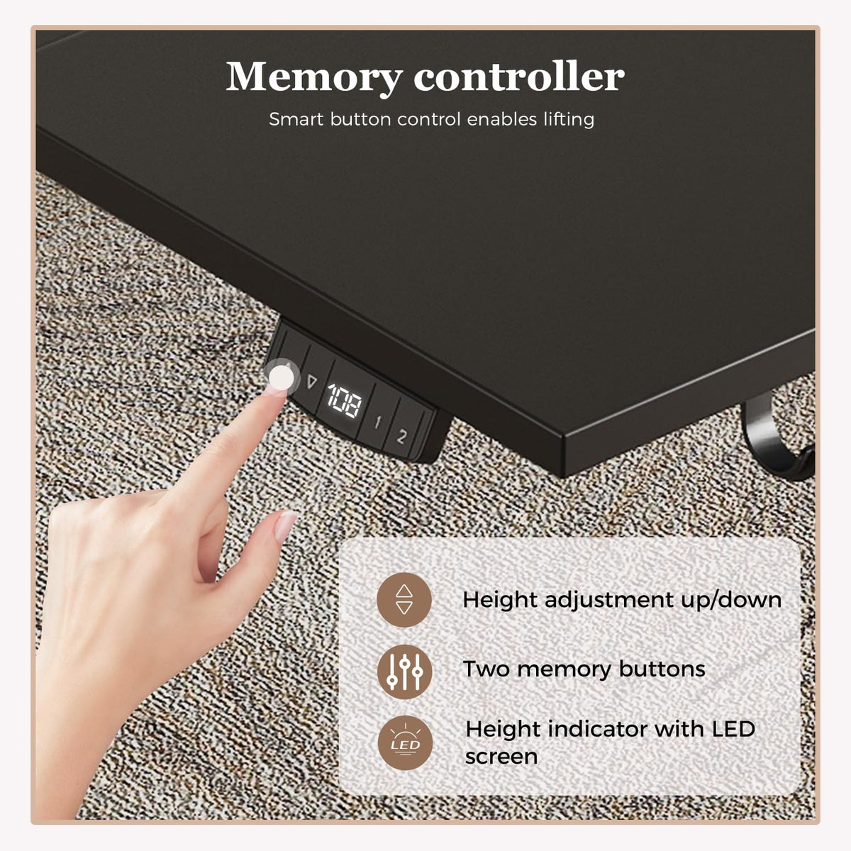 Klicelor Height Adjustable Electric Desk, 2 Memory Buttons, 120x80cm