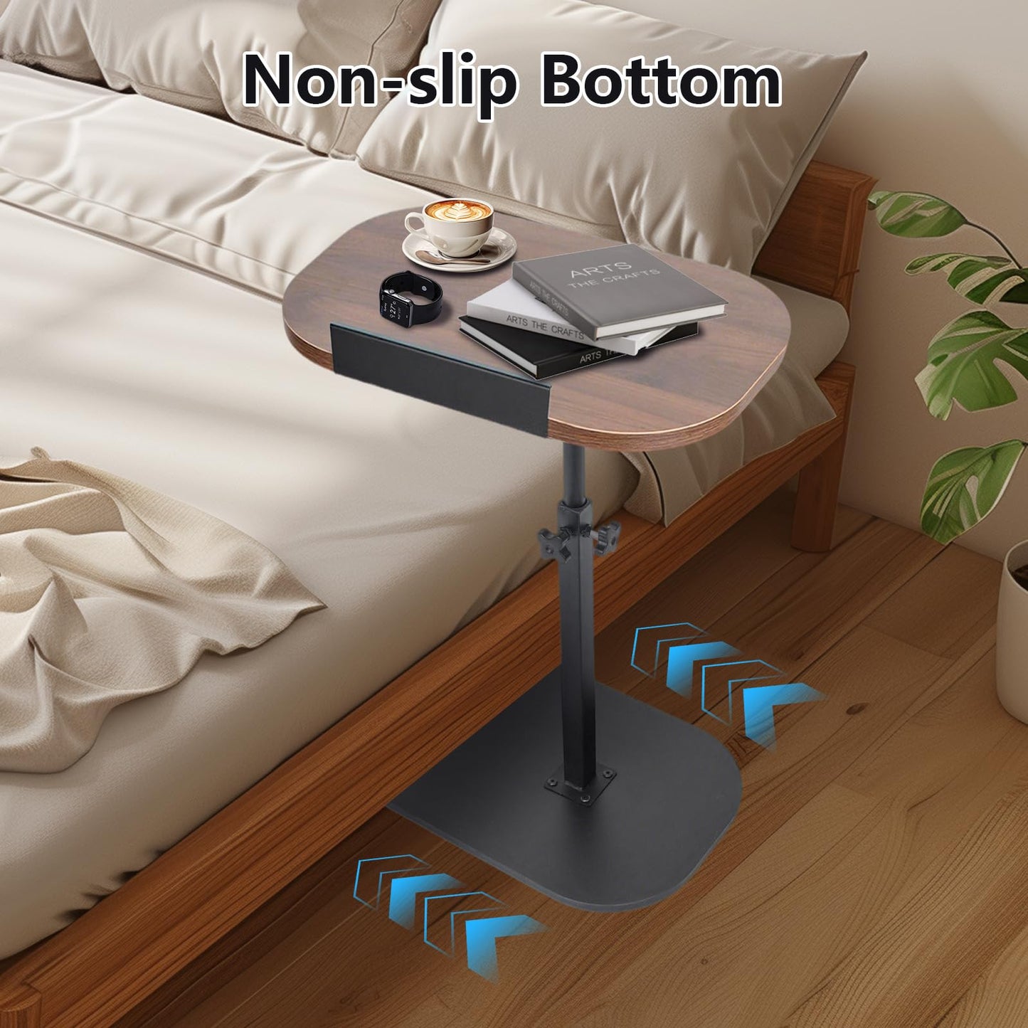 YYW Side Table TV Tray, Height Adjustable 360° Swivel C Shaped End Table