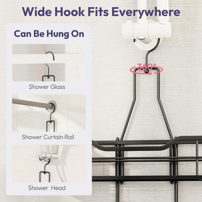 SWTYMIKI Shower Caddy Hanging Organiser-2-Tier No Drill Shower Organiser with 360° Rotating Hook