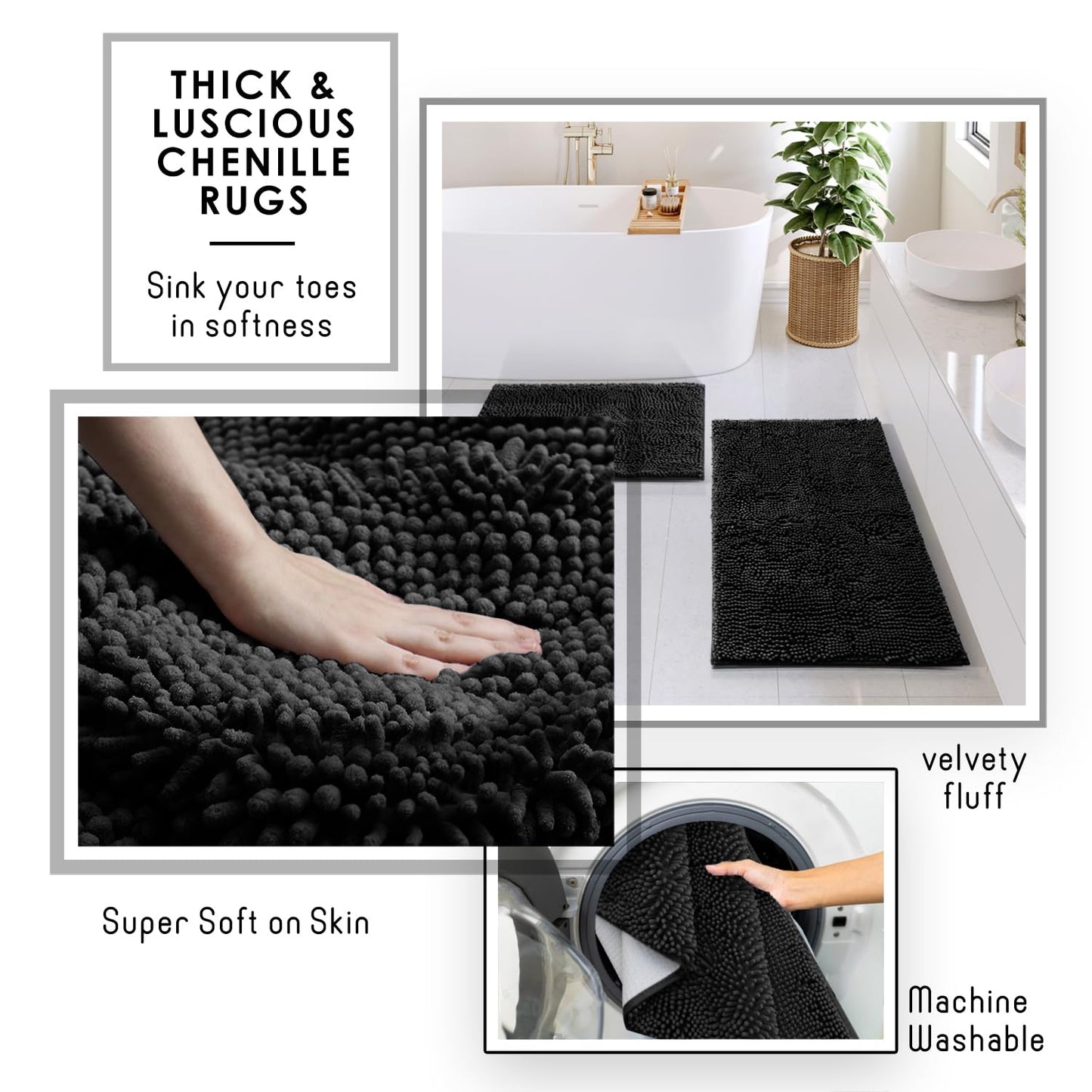 Clara Clark Coal Black Bathroom Set - Bathroom Sets with Shower Curtain and Rugs, 26PC Bathroom Accessory Set