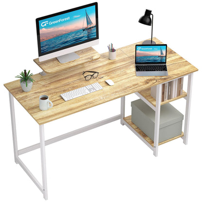 GreenForest Office Desk 140cm with Monitor Stand, Oak