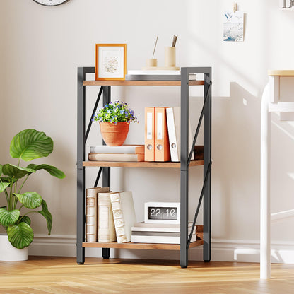 HOOBRO 3-Tier Bookshelf, Industrial Corner Bookcase, Display Rack, Metal Frame, for Living Room, Bedroom, Office, Kitchen, Entryway