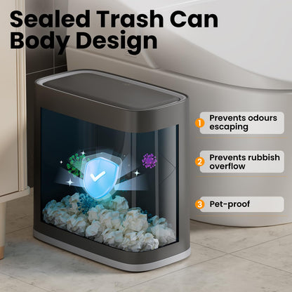 TODAYGO 8L Air-Press Trash Can with Wheels, Slim Narrow Bathroom & Toilet Side Bin with One-Touch Lid, Pet-Resistant Odor-Proof, for Small Space