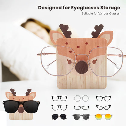 Daily Treasures Deer Wooden Eyeglass Holder Stand,Cute Animal Glasses Holder with Stationery Storage Case,Handmade Wood Eyeglass Rack,Strudy