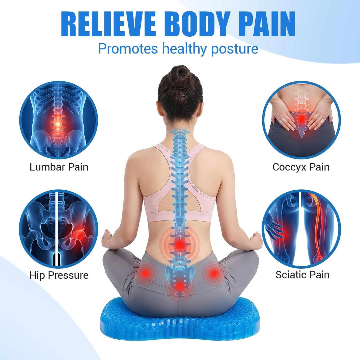 zxevg Honeycomb Gel Seat Cushion Non-Slip Breathable