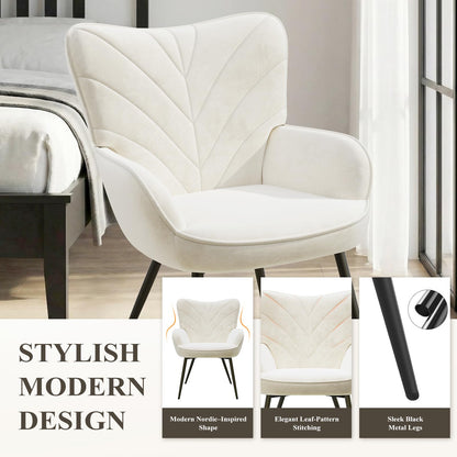 COLAMY Velvet Accent Chair with Black Metal Legs, Modern Armchair with Ergonomic Backrest